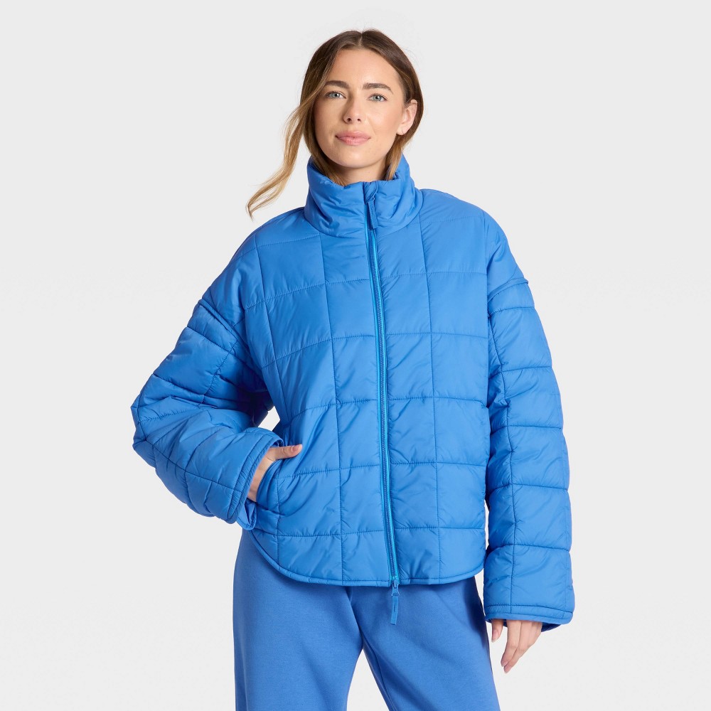 Women's Oversized Quilted Puffer Jacket - JoyLab™ Vibrant Blue XS