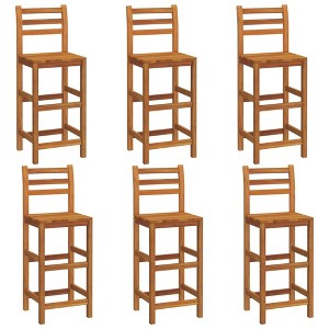 vidaXL Bar Stool Set of 6 Brown Solid Acacia wood Tall Footrest - 1 of 4