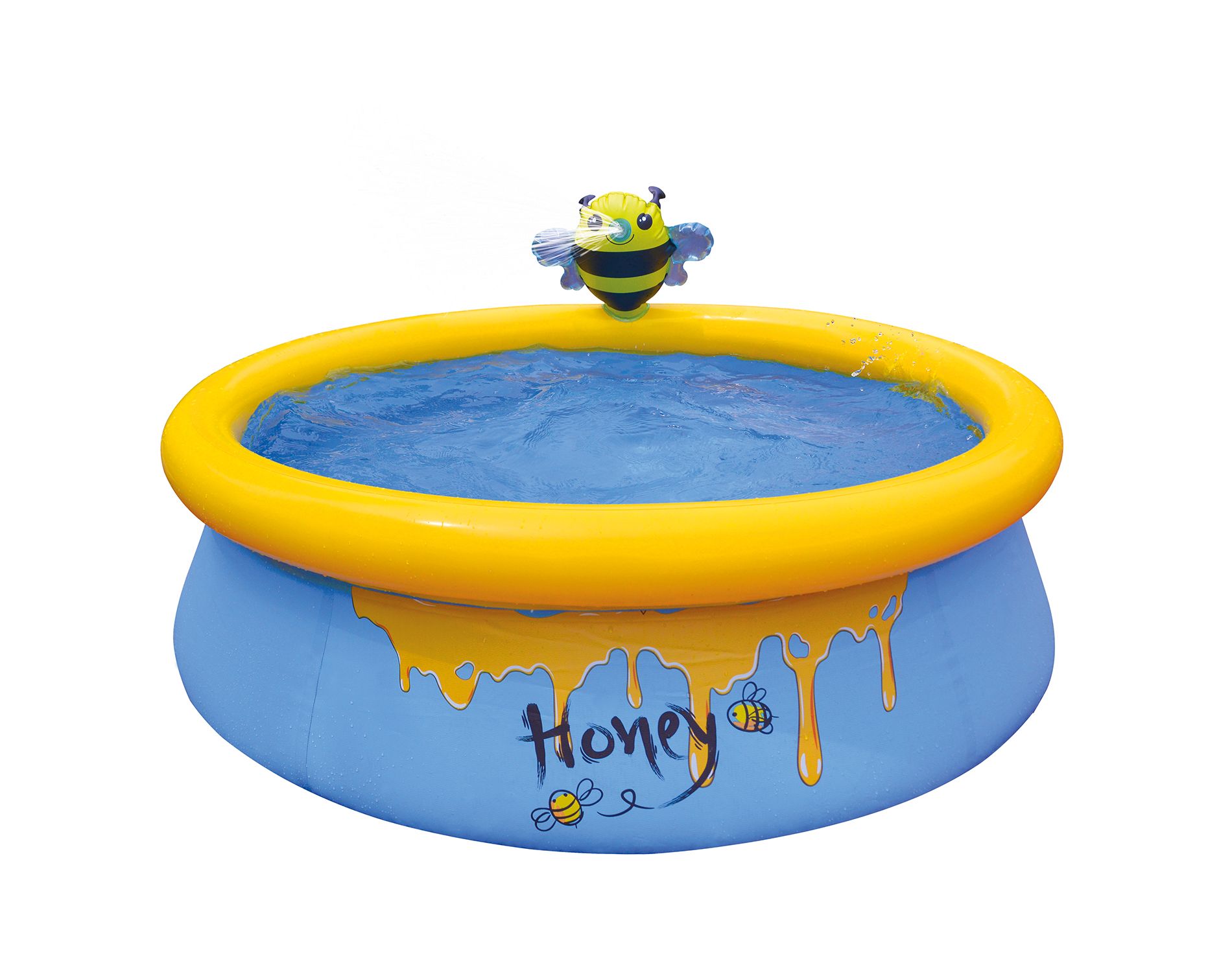 JLeisure Sun Club 12010 5 Foot x 16.5 Inch 1 to 2 Person Capacity Bee Spray 3D Kids Outdoor Above Ground Inflatable Kiddie Swimming Pool, Blue