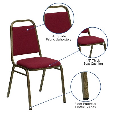 Burgundy Fabric and Gold Steel Stacking Banquet Chair