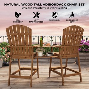 Acekool Bar Height Adirondack Chairs Set of 2 with Connecting Tray, Natural Wood Elevated Patio Chairs for Deck & Backyard - 1 of 4