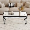 Vintage Mirrored Coffee Table with Carved Accents, Rectangular Glass Center Table for Living Room, Finish Modern Tea Table-Maison Boucle - 2 of 4