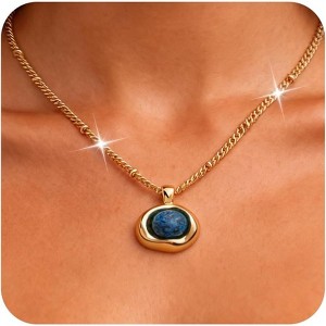 Statement Gemstone Necklace Gold Plated Chunky Dangle Wedding Jewelry Lapis Lazuli - 1 of 4