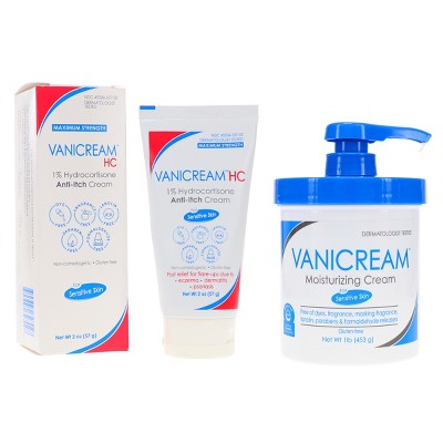 Vanicream Moisturizing Skin Cream with Pump Dispenser 16 oz & 1% Hydrocortisone Anti-Itch Cream 2 oz Combo Pack