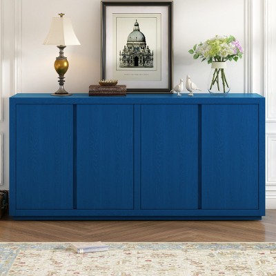 Ash Veneer Storage Cabinet, Accent Cabinet With 4 Doors And Adjustable Shelves, 63 Inch Long Wooden Cabinet-Cuddlewood