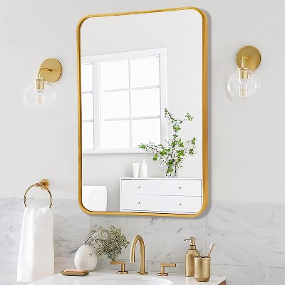 Serio Thin Frame Mirror,Rounded Corner Rectangular Decorative Mirrors,Bathroom Vanity Mirrors-The Pop Home