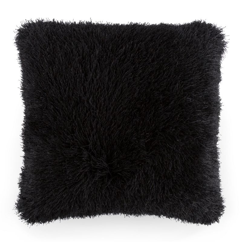 Hastings Home Oversized Luxury Square Plush Floor or Throw Pillow with Faux Fur for Bedroom, Living Room, or Dorm - Black, 2 of 7