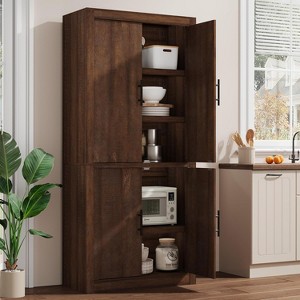 Tall Kitchen Pantry, Wood Pantry Storage Cabinet with 4 Doors & Adjustable Shelves, Farmhouse Freestanding Pantry Cupboard & Large Storage Space - 1 of 4