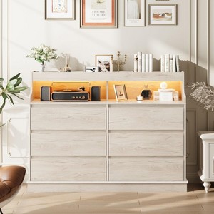 Dresser for Bedroom with 6 Drawers, Modern Chest Featuring LED Lights and Charging Station, Spacious Storage Cabinet - 1 of 4