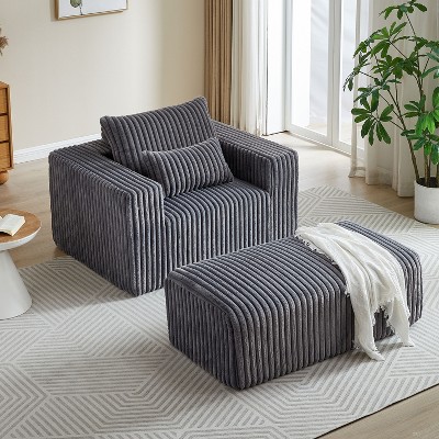 CENGHU Corduroy Upholstered Sofa Couch, Bean Bag Chair, Sponge Sectional Sofa Lounge Chair with Ottoman, Single Sofa Sleeper Chair