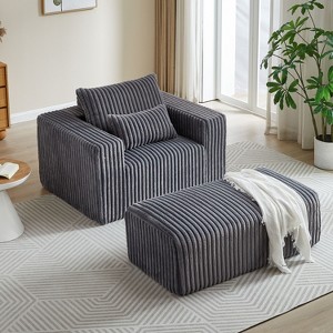 CENGHU Corduroy Upholstered Sofa Couch, Bean Bag Chair, Sponge Sectional Sofa Lounge Chair with Ottoman, Single Sofa Sleeper Chair - 1 of 4