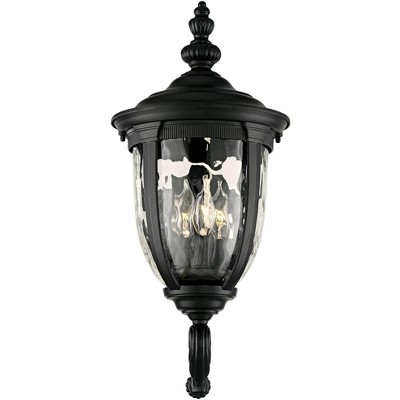 Bellagio Texturized Black Outdoor Wall Light with Clear Hammered Glass