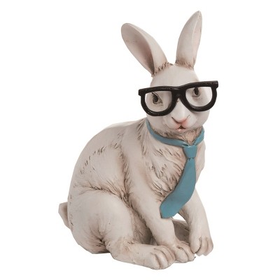 Transpac Resin 9" White Easter Hipster Bunny Statuette