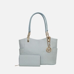 MKF Collection Savannah M Logo Printed Vegan Leather Women’s Tote and Wristlet Wallet by Mia K- 2 pieces - 1 of 4