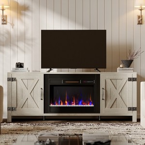 Bestier 60” Fireplace TV Stand for TVs up to 65”, LED Media Console Entertainment Center with 23" Fireplace & Cabinet With Sliding Door，Wash White - 1 of 4