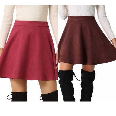 INSPIRE CHIC Women's Basic Faux Suede Flared Casual Mini Skater Skirt 2 Packs