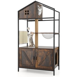 Tangkula Cat Tree w/ Litter Box Enclosure w/ Hidden Washroom Scratching Posts & Pad - 1 of 4