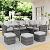 Garvee 7 Piece Outdoor Sectional Sofa with Dining Table,Patio Sectional Sofa Conversation Set All Weather Wicker Rattan Couch Dining Table & Chair - 2 of 4