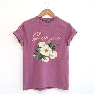 Simply Sage Market Women's Georgia Flower Colorful Short Sleeve Garment Dyed Tee - 1 of 2