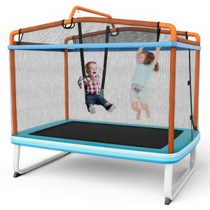 Costway 3-in-1 6FT Rectangle Kids Trampoline W/Swing Horizontal Bar & Safety Net Outdoor Yellow - 1 of 4