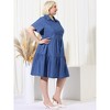 Agnes Orinda Women's Plus Size Chambray Babydoll Half Placket Elastic Back Button Shirt Dresses - 3 of 4