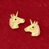 Ross-Simons Child's Pink and Black Cz-Accented Tiny Unicorn Stud Earrings in 14kt Yellow Gold - 2 of 4