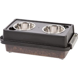 IRIS USA 2-in-1 Elevated Dog Bowls 6" H with Airtight Pet Food Storage Container 5 Lbs, 16 oz Stainless Steel Bowls, Smoke/Black - 1 of 4