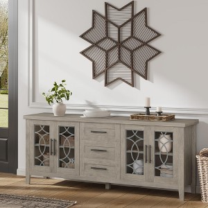 Farmhouse TV Stand for 70 Inch, Entertainment Center with Glass Door, Mid Century Modern Television Stands - 1 of 4