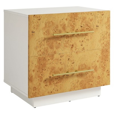 Modway ABEL 2-Drawer Nightstand – White Bleached Burl – Modern Bedroom End Table with Wood Grain Texture and Gold Hardware