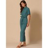 INSPIRE CHIC Women's Short Sleeve Collared Solid Color Button Down Tie Waist Cargo Jumpsuit - 2 of 4