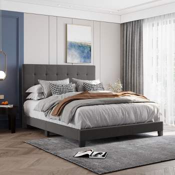 Queen Size Upholstered Platform Bed with Tufted Headboard - ModernLuxe