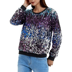 Anna-Kaci Women's Sequin Long Sleeve Sparkly Pullover Sweatshirt - 1 of 4