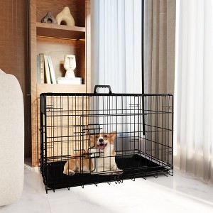 Foldable Metal Dog Enclosure with Divider and Leak-Proof Tray, Dual-Door Wire Cage for Indoor, Outdoor, and Travel Use - 1 of 4