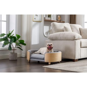 ORRD Scandinavian Elevated Pet Sofa Bed, Mid Size Light Grey Velvet Cushion with Solid Wood Legs & Bent Wood Back for Cats and Dogs - 1 of 4