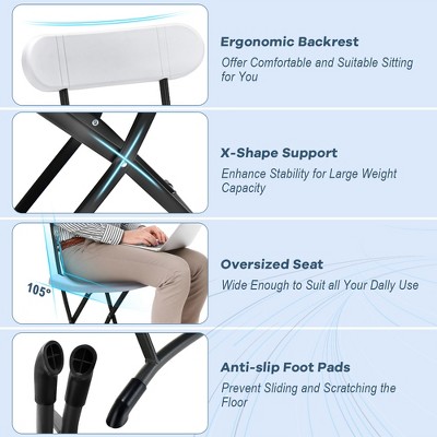 White Folding Chairs with Metal Frame and Ergonomic Backrest, Set of 2