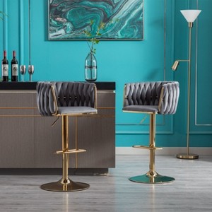 CAVINAS Luxury Velvet Bar Stools,Set of 2,Swivel Barstools with Adjustable Mechanical Lifting,Counter Height Stools for Bars - 1 of 4