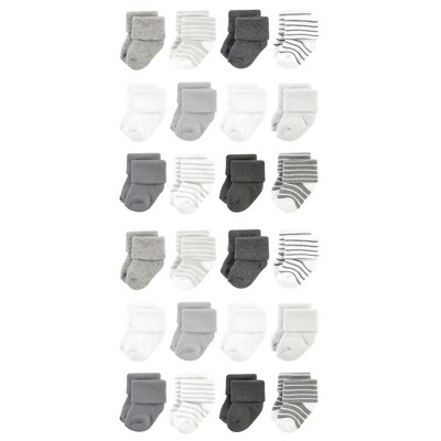 Hudson Baby Cotton Rich Baby Terry Socks 24-Pack, Gray Stripe