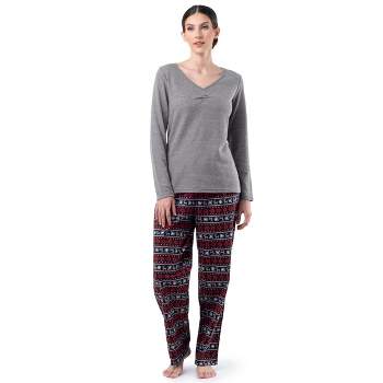 Fruit of the Loom Women's Long Sleeve V-Neck Waffle Top and Flannel Bottom Pajama Set