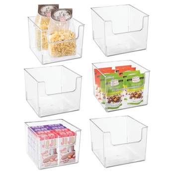 mDesign Tall Plastic Kitchen Food Storage Organizer Bin, Handles, 6 Pack - Clear