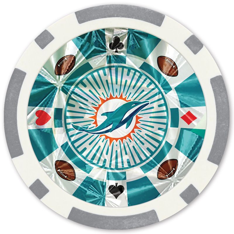 MasterPieces Casino Style 20 Piece 11.5 Gram Poker Chip Set NFL Miami Dolphins Silver Edition, 3 of 4