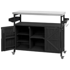 NAYSAYE Bar Serving Cart Outdoor Kitchen Island with Solid Wood Frame and Stainless Steel Top for Patio , Black, 50.25"*18.5"*36.25" - 1 of 4