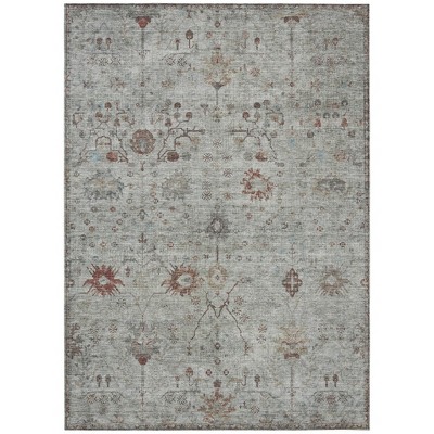 Gray And Copper Floral Washable Indoor Outdoor Area Rug
