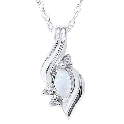 Pompeii3 1/4ct Marquise Opal Fancy Diamond Solitaire Accent Pendant 14K White Gold