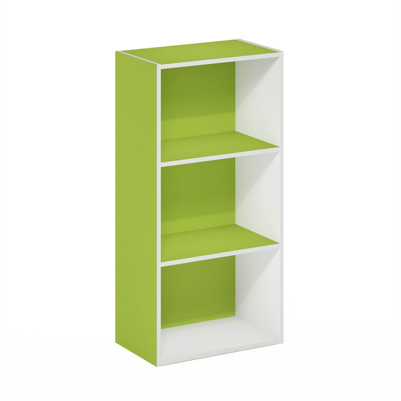 Furinno Luder 3-Tier Open Shelf Bookcase, Green/White, 1 of 7