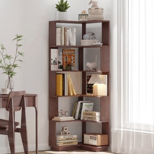GDFStudio Mire 6-Tier Wooden L-Shaped Corner Bookcase with Open Shelves, Anti-Drop Panle and Anti Tipping Device - 1 of 4