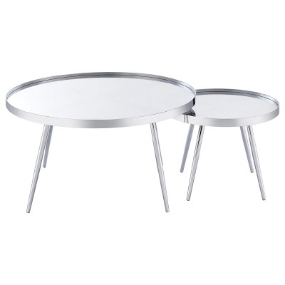 Kaelyn Round Chrome Metal Mirrored Nesting Coffee Table Set