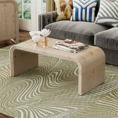 RISOKEYS Minimalist Coffee Table - Antique Curved Art Deco Design, Wood Rectangle Center Table for Living Room or Dining Room