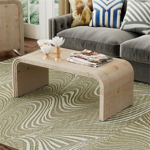 RISOKEYS Minimalist Coffee Table - Antique Curved Art Deco Design, Wood Rectangle Center Table for Living Room or Dining Room - 1 of 4