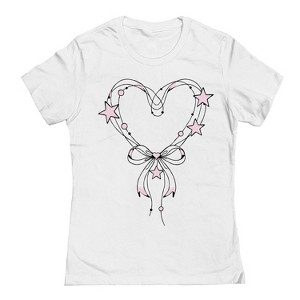 Rerun Island Women's Heart Bow Outlines Stars Short Sleeve Graphic Cotton T-Shirt - 1 of 4