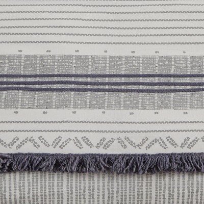 Gray and Navy Queen Cotton Comforter Set with Pom Accents